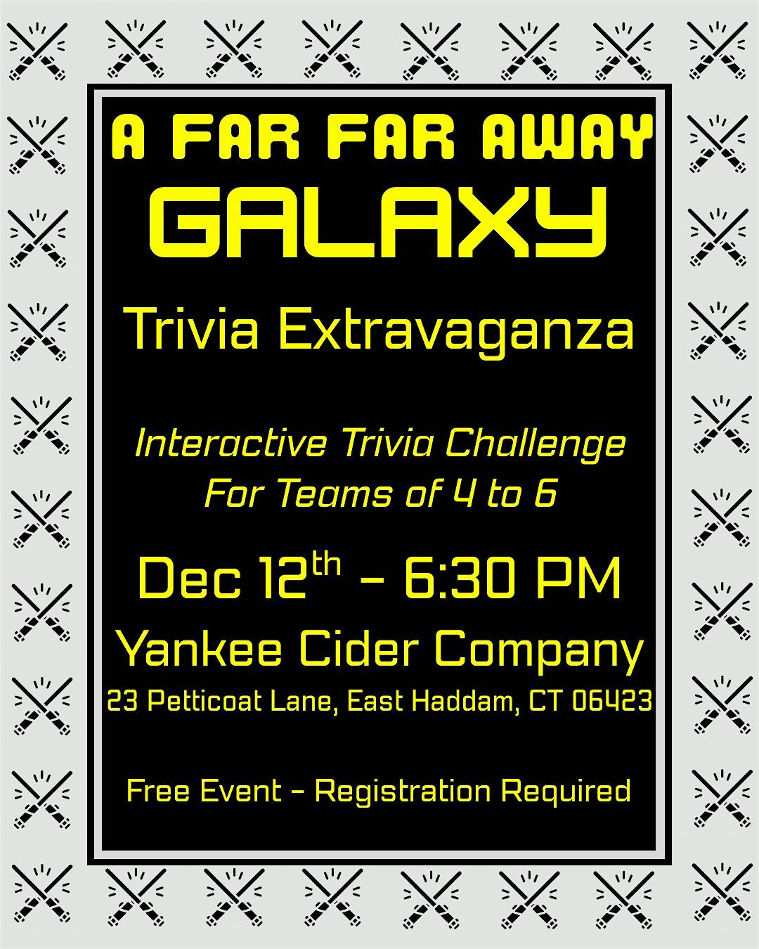"A Far Far Away Galaxy" Interactive Trivia Night at Yankee Cider Co., 12 December | Event in East Haddam