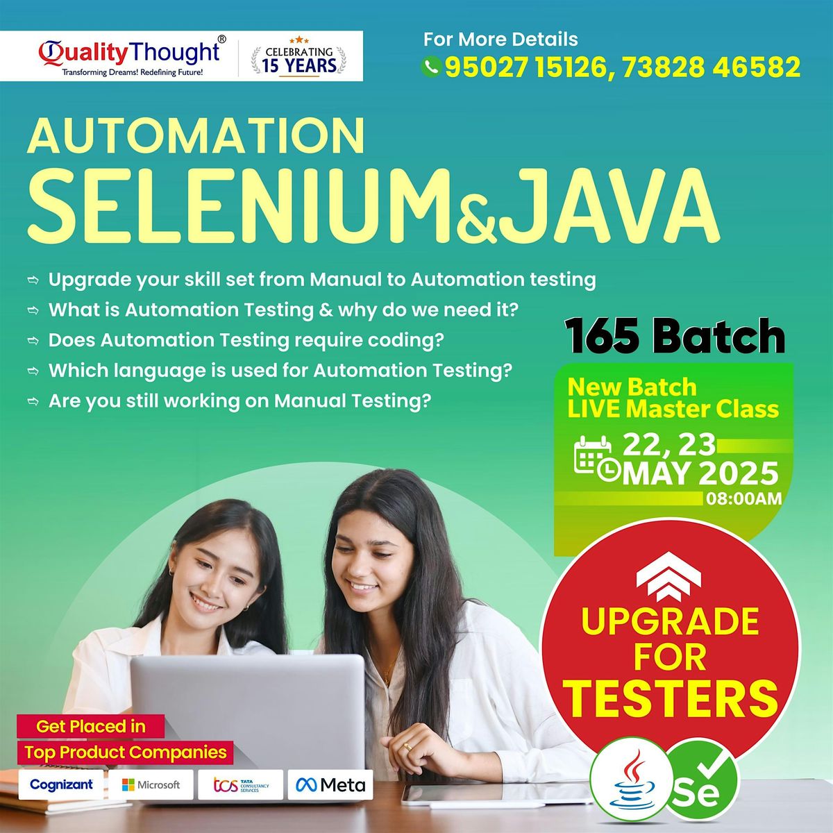 Selenium and Java Live Masterclass by Quality Thought, 22 May | Event in Hyderabad | AllEvents
