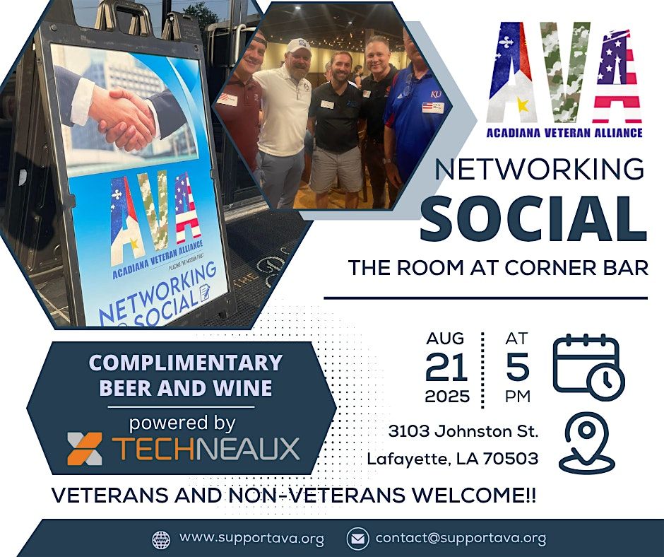 August 2025 AVA Networking Social at The Room at Corner Bar Lafayette!, 21 August | Event in Lafayette | AllEvents