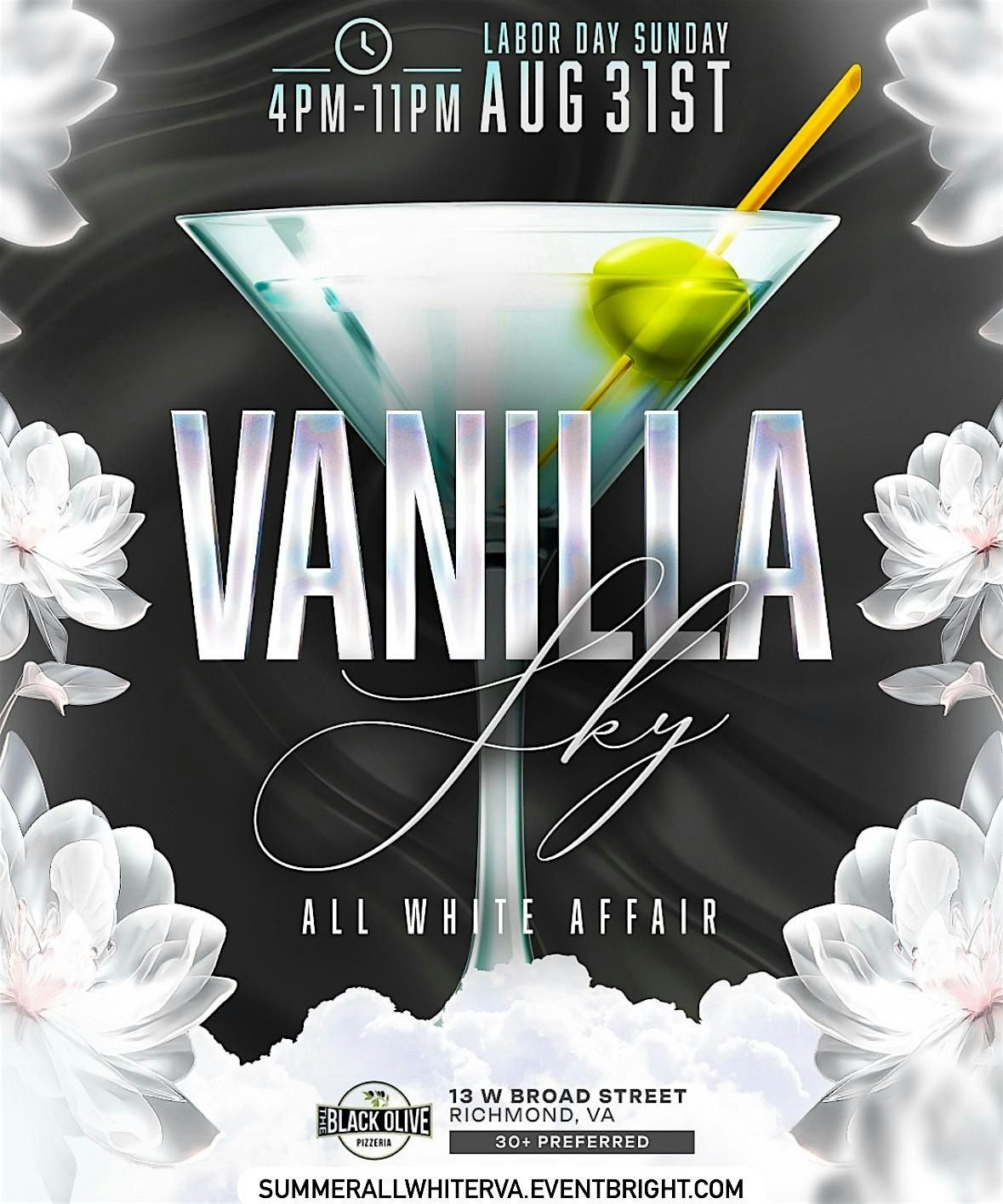 All White  Takeover at Black Olive 30+, 31 August | Event in Richmond | AllEvents
