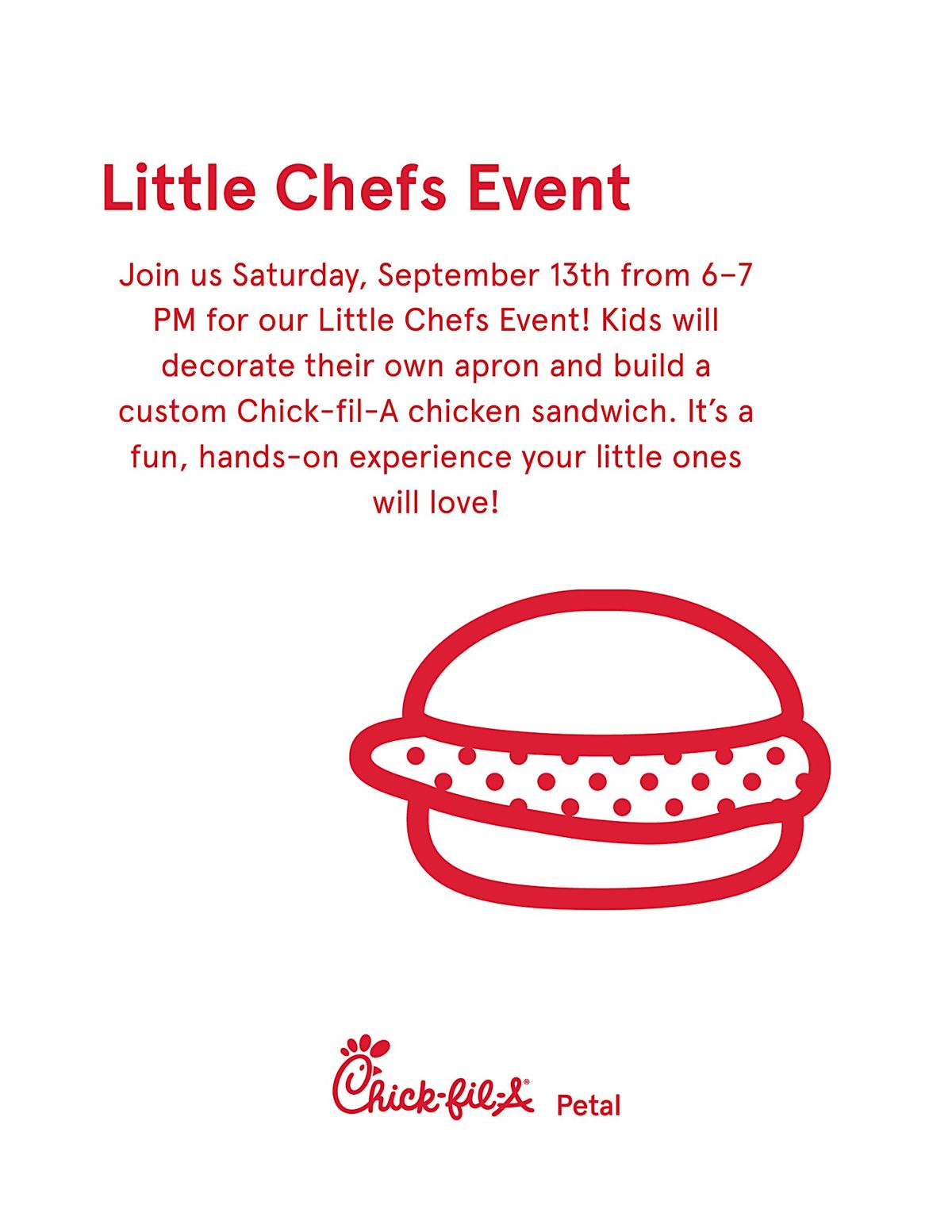 Little Chef's Event @ Chick-fil-A Petal, 13 September | Event in Petal | AllEvents