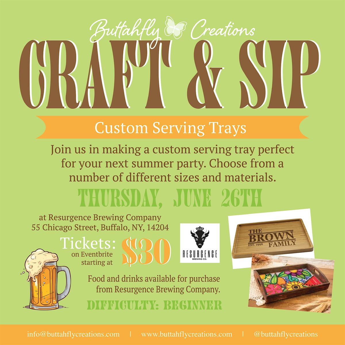Craft & Sip: Custom Serving Tray, 26 June | Event in Buffalo | AllEvents