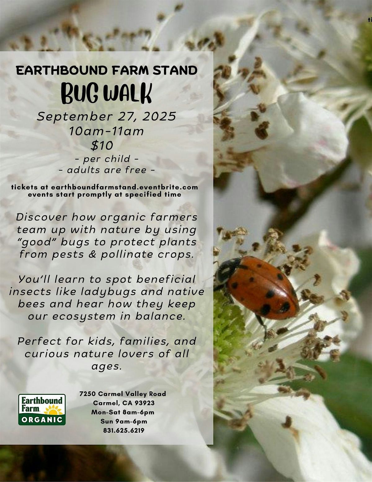 Bug Walk at Earthbound Farm Stand, 27 September | Event in Carmel-by-the-Sea | AllEvents