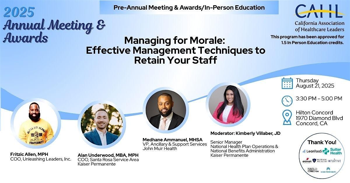 Managing for Morale: Effective Management Techniques to Retain Your Staff, 21 August | Event in Concord | AllEvents