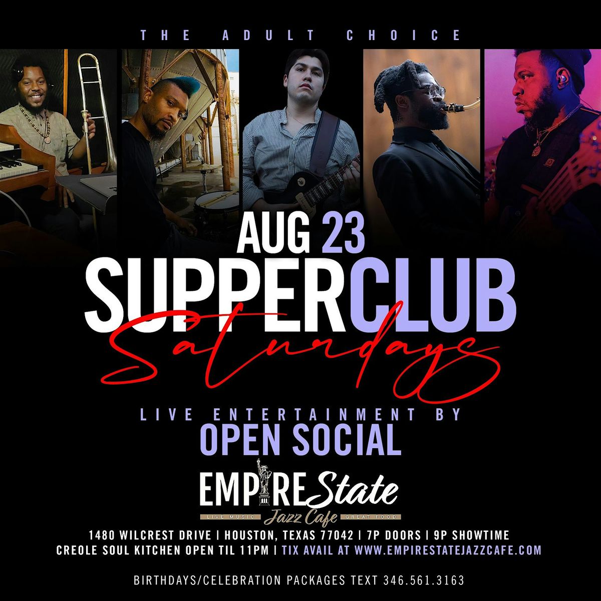 8/23 - Supper Club Saturdays featuring featuring Open Social *, 23 August | Event in Houston | AllEvents