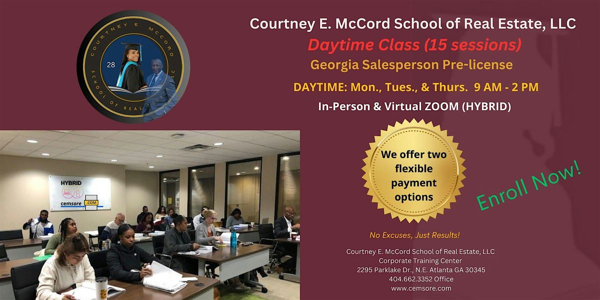 Daytime Pre-license Course - LIVE/In-Person & Virtual (Mon, Tues, Thurs), 29 July | Event in Atlanta | AllEvents