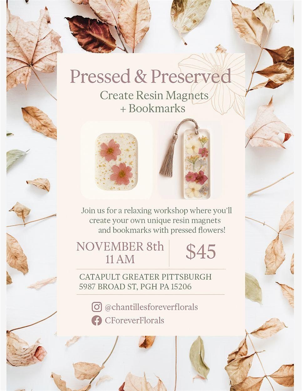 Pressed & Preserved: Create Resin Magnets + Bookmarks, 8 November | Event in Pittsburgh | AllEvents