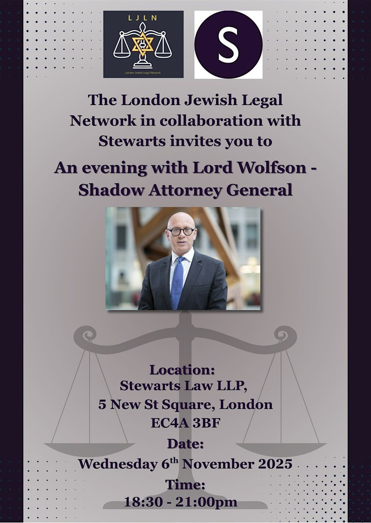 An Evening with Lord Wolfson - Shadow Attorney General, 6 November | Event in London | AllEvents