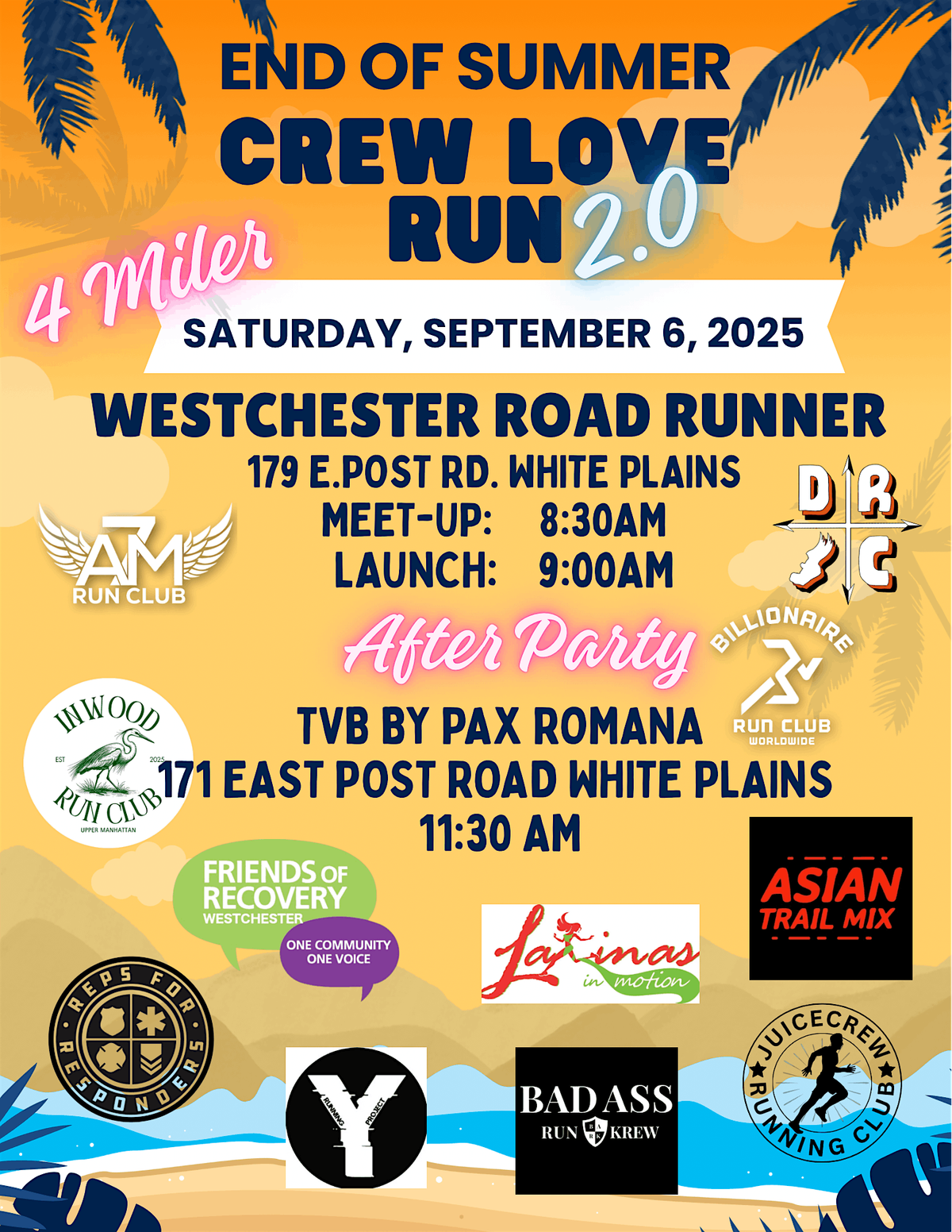 End of Summer Crew Love Run 2.0, 6 September | Event in White Plains | AllEvents