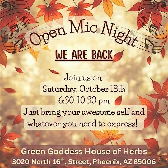 Open Mic Night at Green Goddess, 18 October | Event in Phoenix | AllEvents