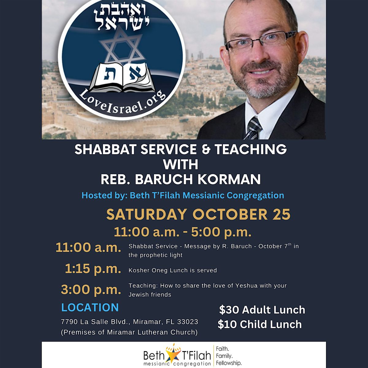 Baruch Korman Shabbat Service & Teaching Event, 25 October | Event in Miramar | AllEvents
