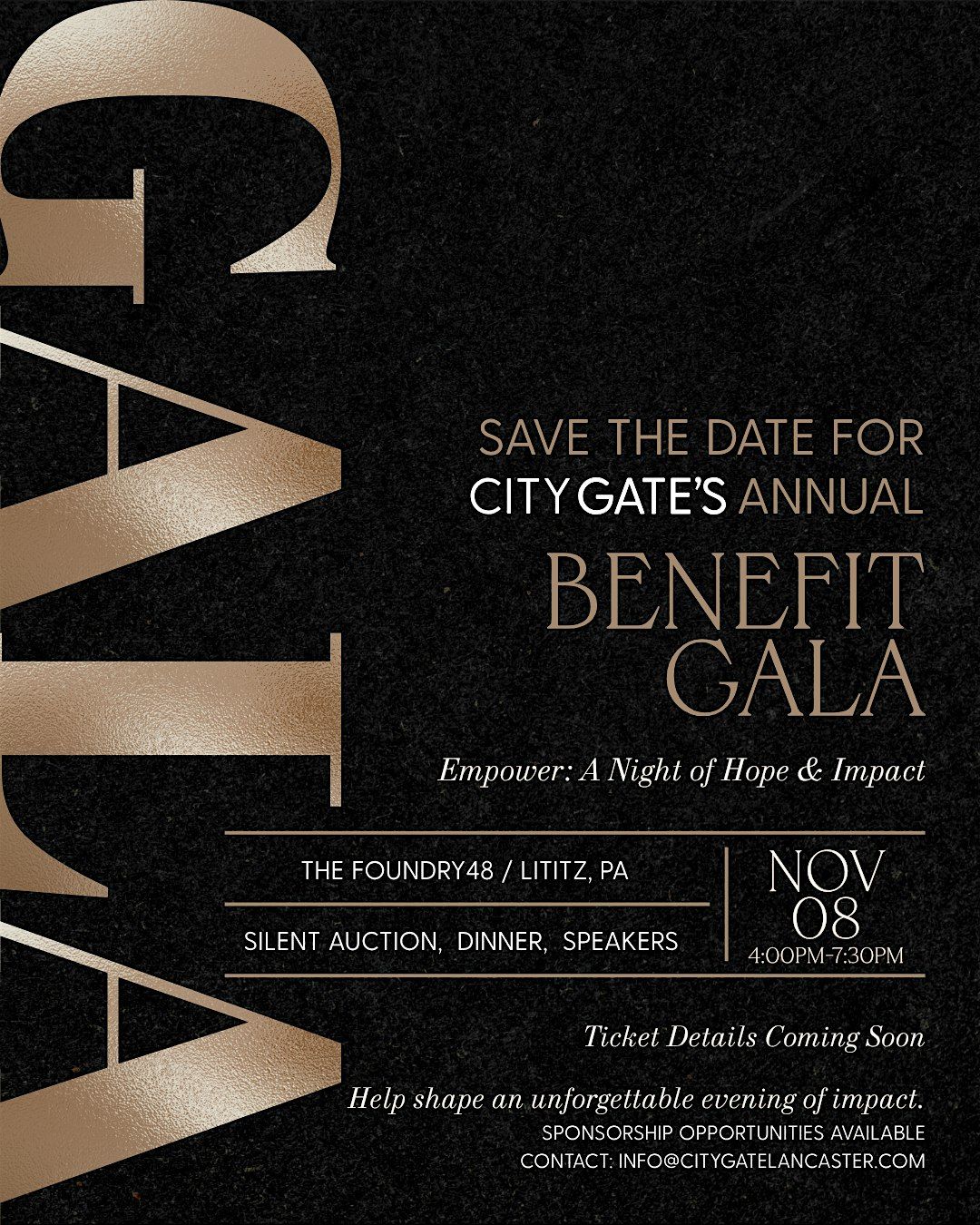 City Gate  Gala {Save The Date}, 8 November | Event in Lititz | AllEvents