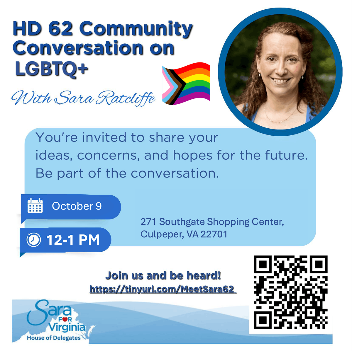 HD62 Community Conversation on LGBTQ+ with Sara Ratcliffe for Virginia, 9 October | Event in Culpeper | AllEvents