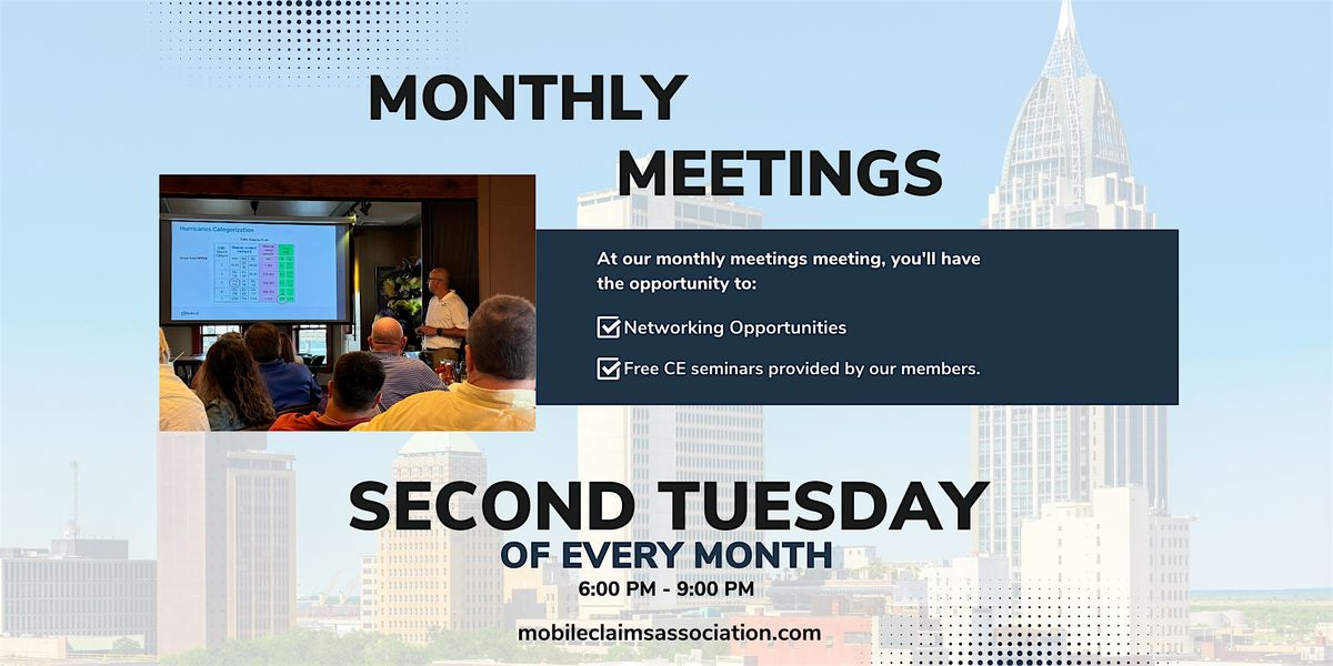 Mobile Claims Association - Jun 2025 Meeting, 10 June | Event in Mobile | AllEvents