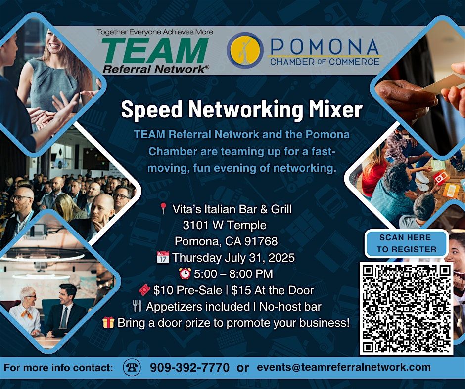 Speed Networking Mixer hosted by TEAM Referral Network & the Pomona Chamber, 31 July | Event in Pomona