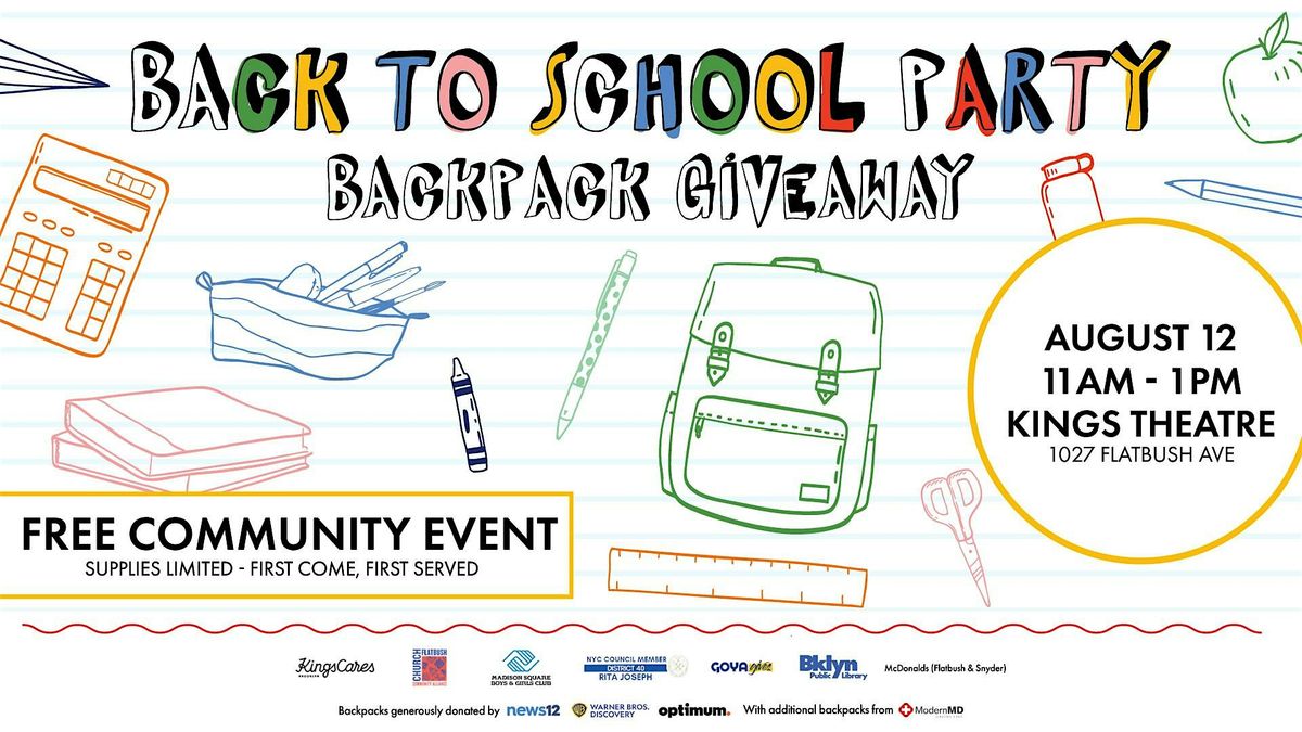 Back to School Party & Backpack Giveaway, 12 August | Event in Brooklyn | AllEvents
