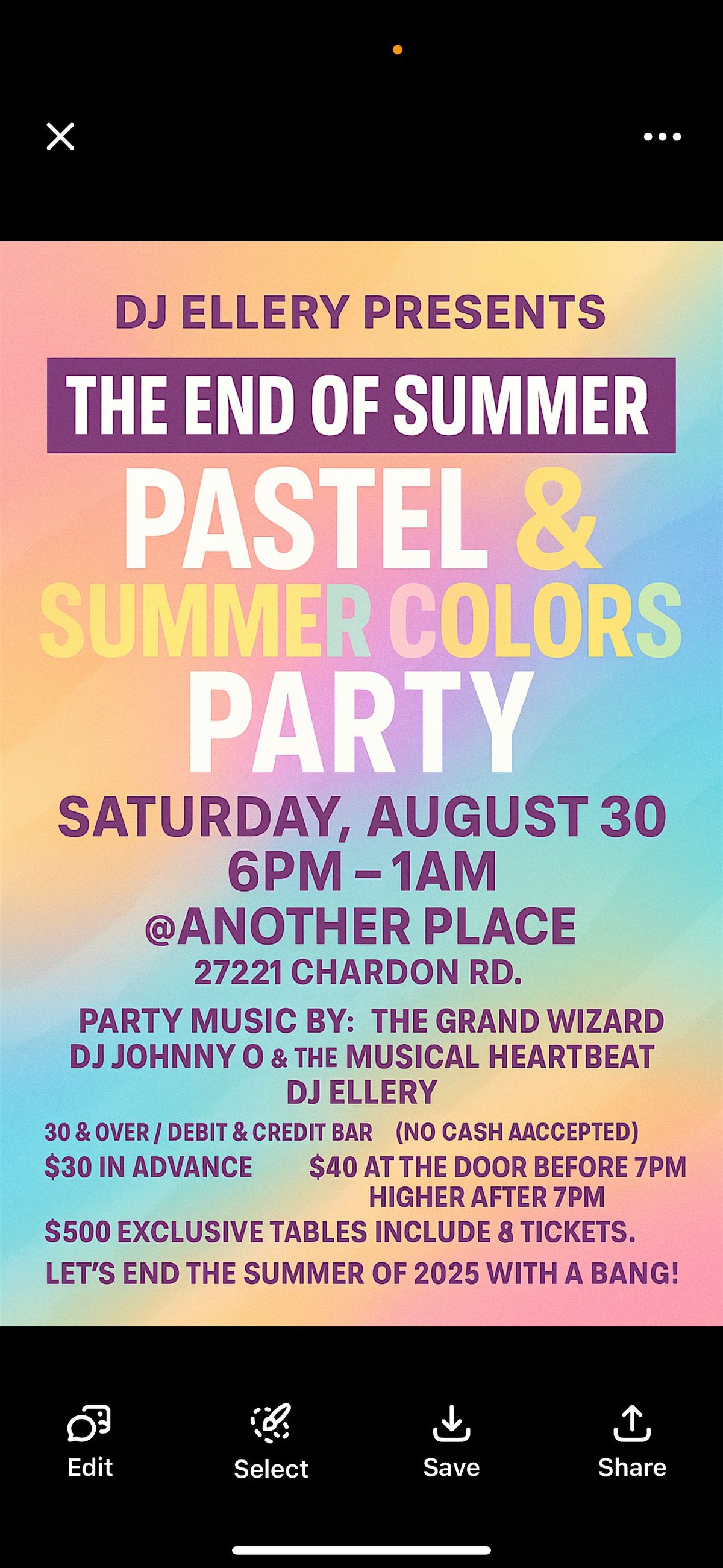 DJ ELLERY PRESENTS THE END OF SUMMER PASTEL & SUMMER COLORS PARTY, 30 August | Event in Richmond Heights