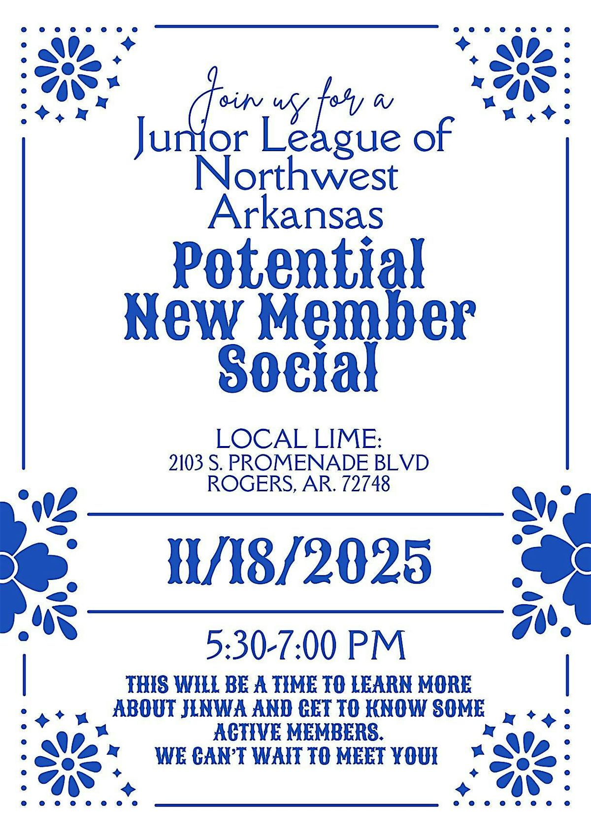 Junior League of Northwest Arkansas Potential New Member Social, 18 November | Event in Rogers | AllEvents