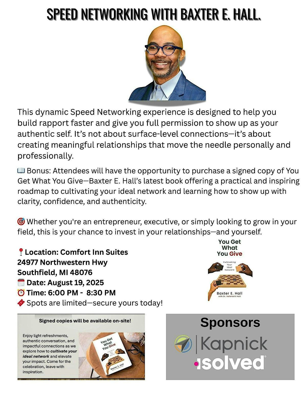 You Get What You Give - Speed Networking with Baxter E. Hall, 19 August | Event in Southfield | AllEvents