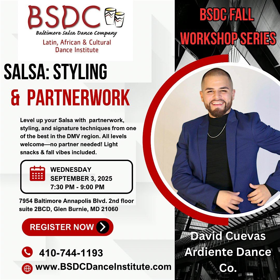 Salsa: Styling & Partnerwork Workshop w/ David Cuevas (BSDC Fall Series), 3 September | Event in Glen Burnie