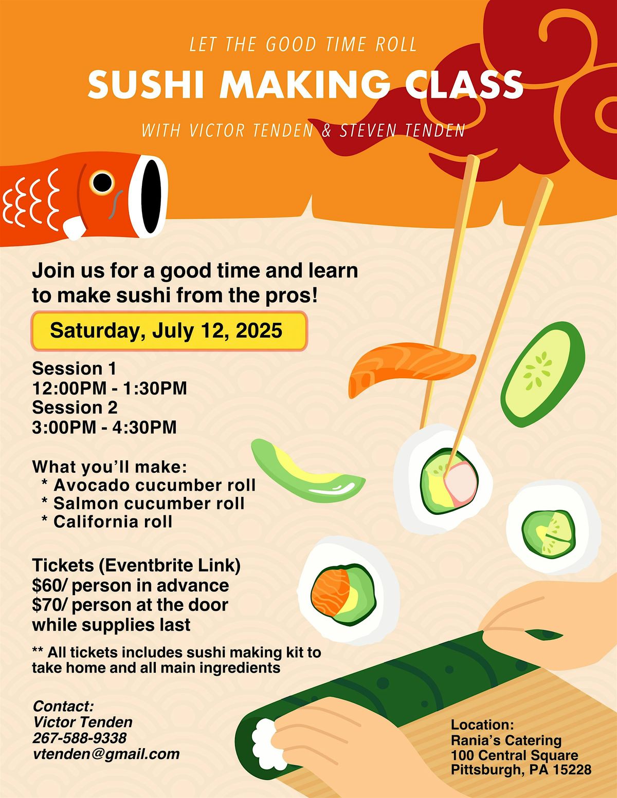 Sushi making Class Session 2 - 3p to 4:30p, 12 July | Event in Pittsburgh | AllEvents