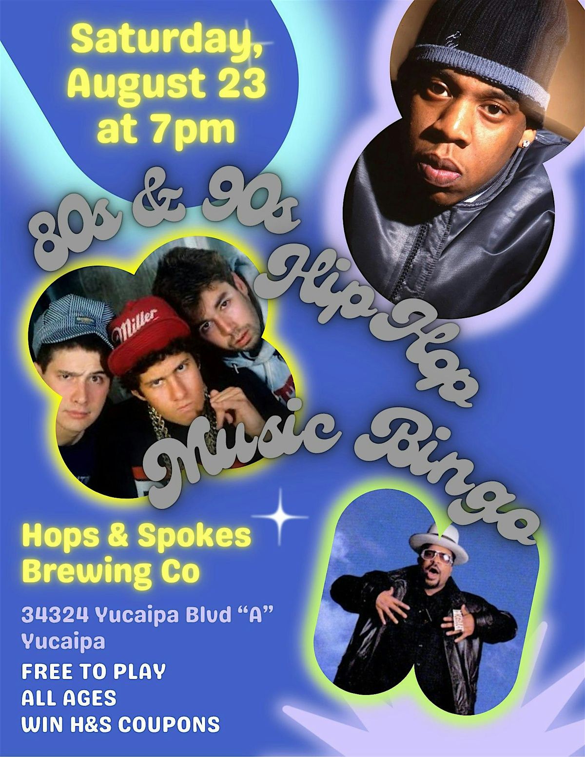 80s and 90s hip hop music bingo at Hops & Spokes Brewing Company, 23 August | Event in Yucaipa | AllEvents