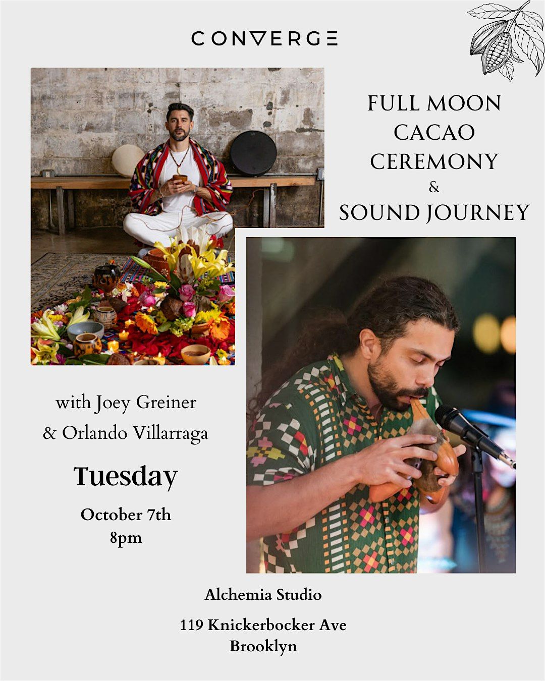 Full Moon Cacao & Sound Ceremony w Joey Greiner & Orlando Villarraga, 7 October | Event in Brooklyn