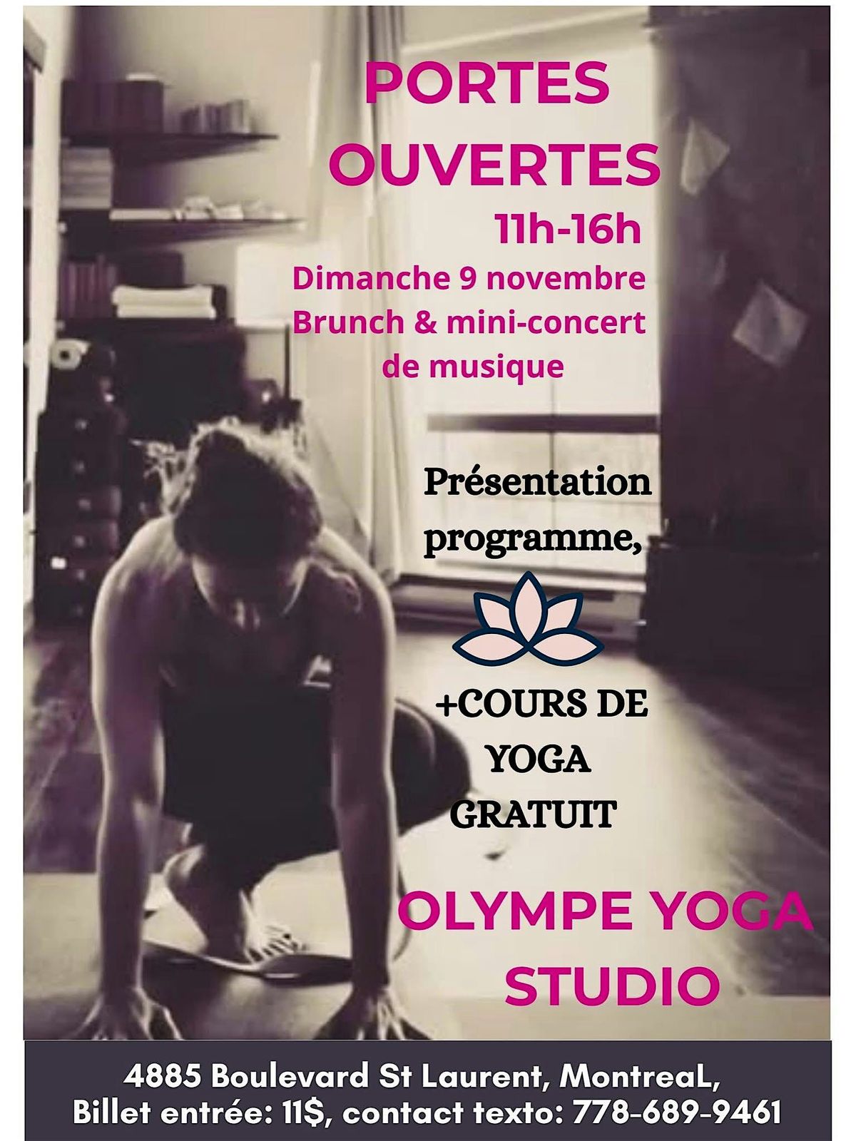 PORTES OUVERTES À OLYMPE YOGA STUDIO, 9 November | Event in Montréal | AllEvents