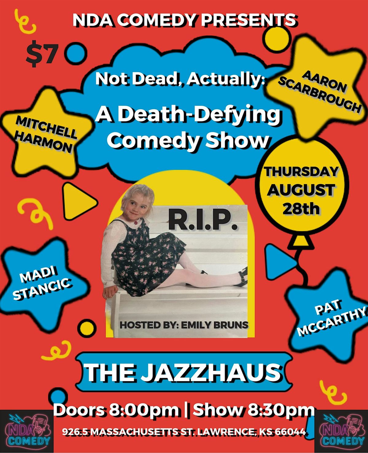 Not Dead, Actually: A Death-Defying Comedy Show, 28 August | Event in Lawrence | AllEvents