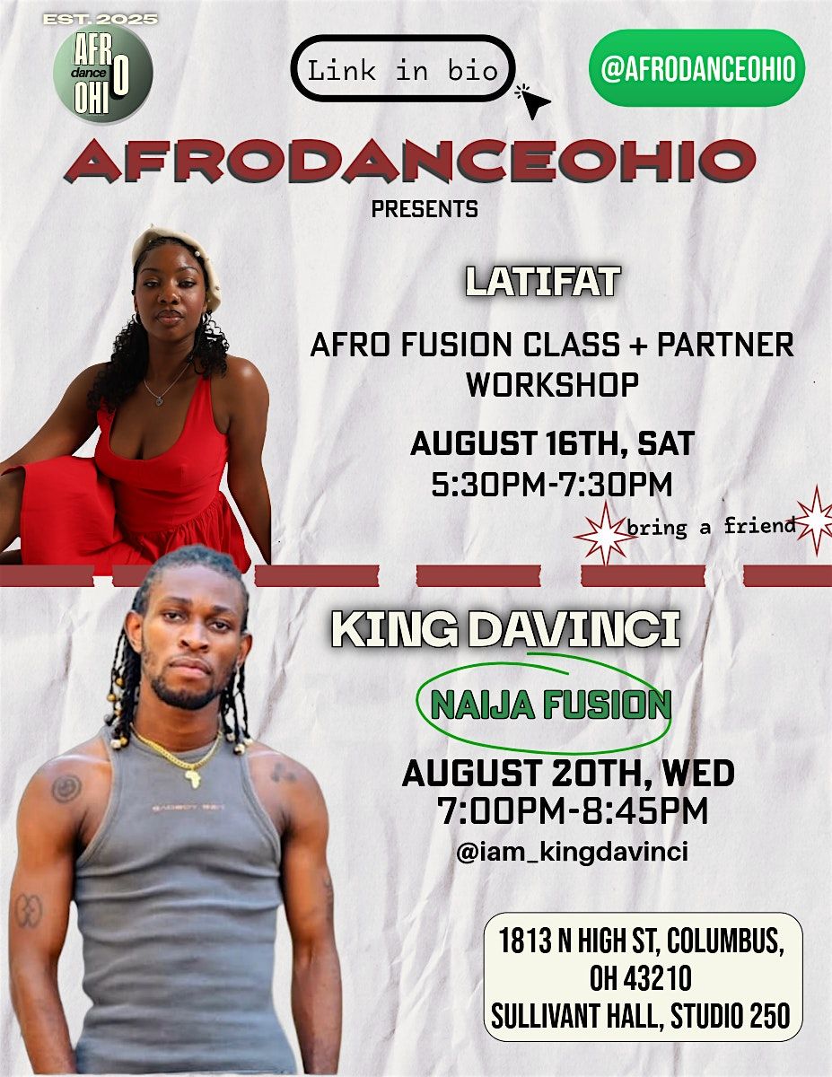 Afro Fusion Class + Partner Workshop, 16 August | Event in Columbus | AllEvents