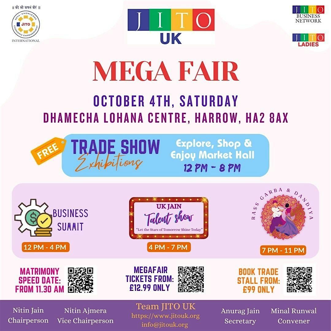 JITO UK Mega Fair - Trade, Talent and Garba Night, 4 October | Event in South Harrow | AllEvents