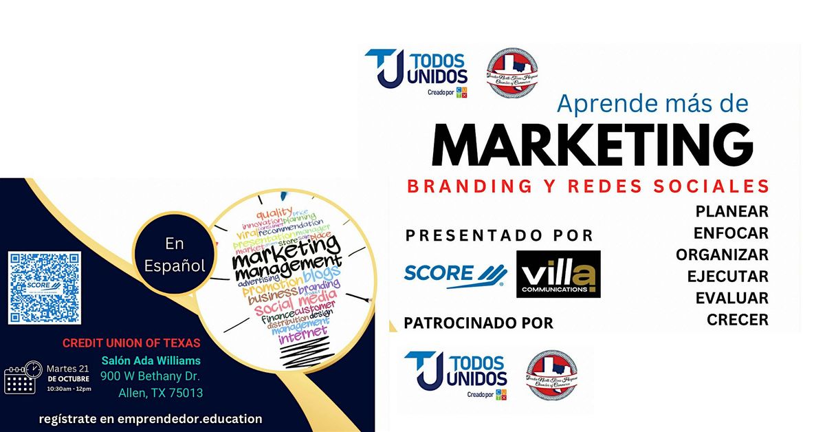 Aprende más de Marketing: Branding y Redes Sociales (En Español), 21 October | Event in Allen | AllEvents