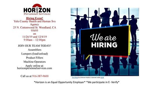 Horizon Personnel Hiring Event At Yoloworks Woodland