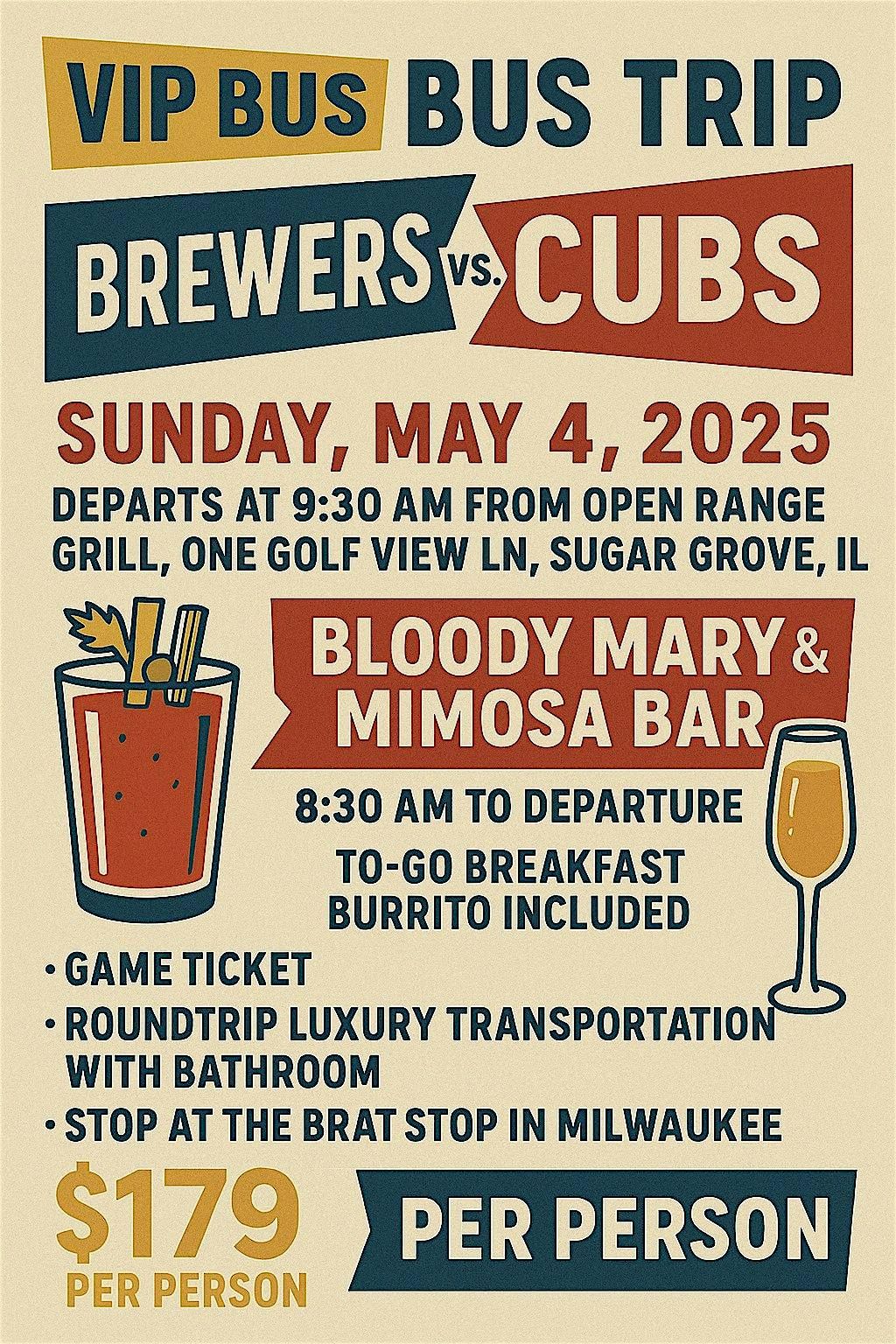 VIP Cubs/Brewers Bus Trip from Open Range Grill | Event in Sugar Grove | AllEvents