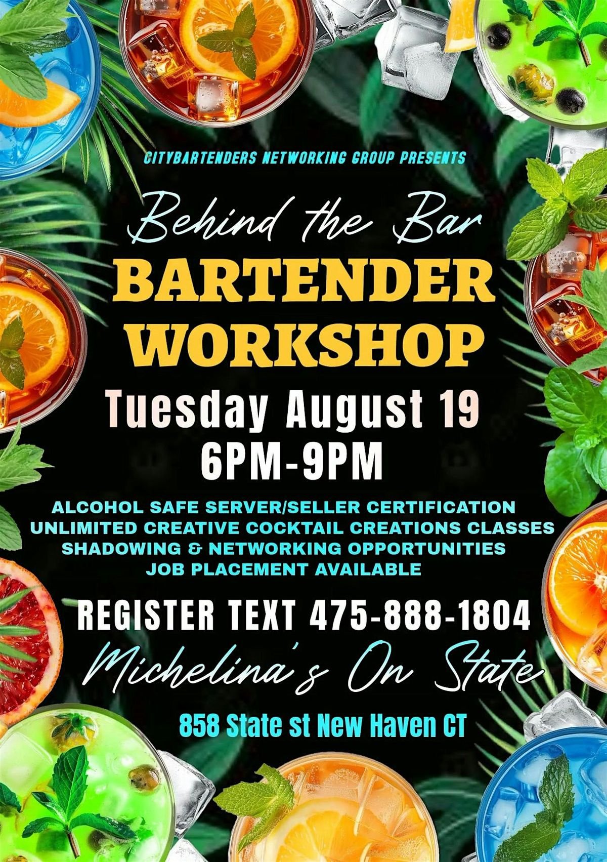 Behind the Bar Bartender Workshop, 19 August | Event in New Haven | AllEvents