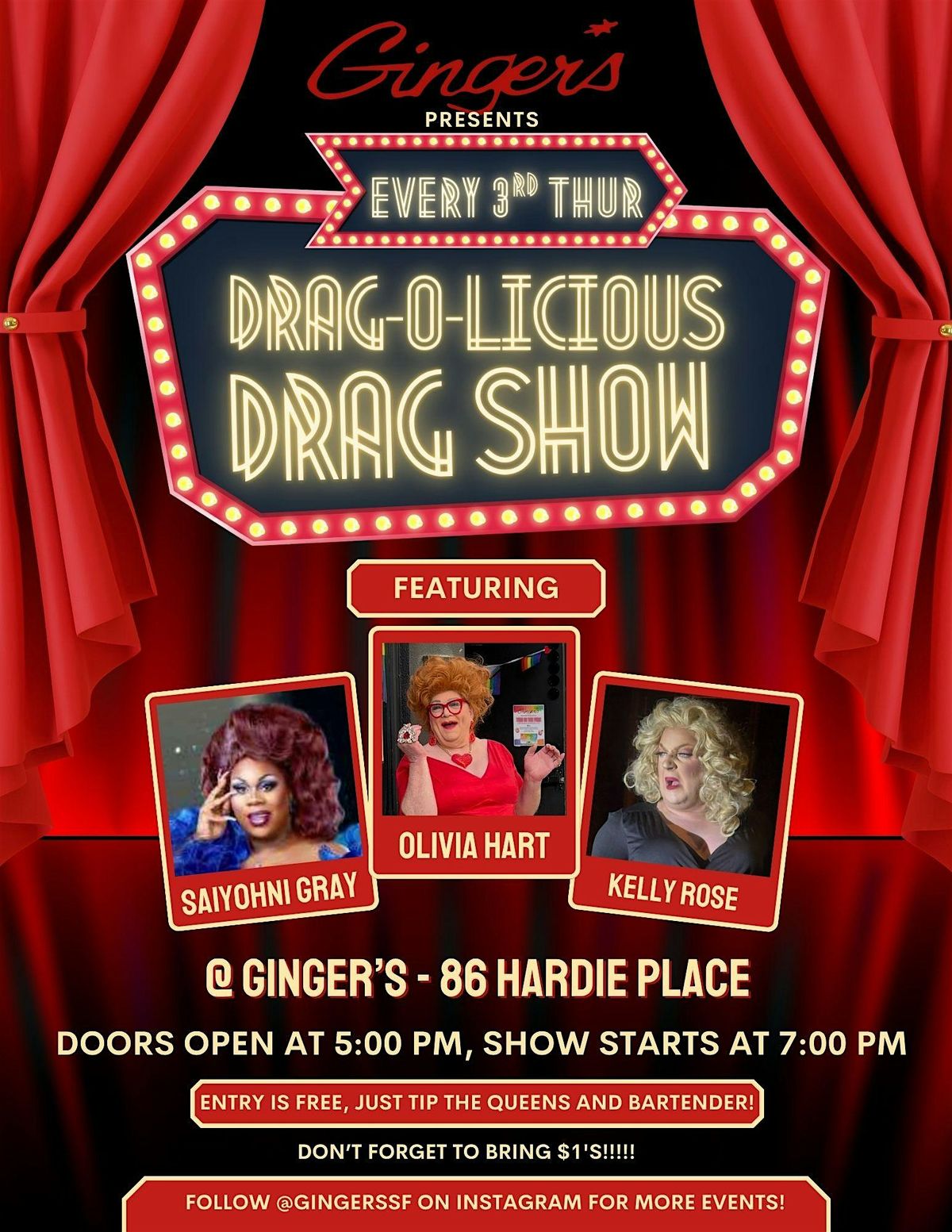 "DRAG-O-LICIOUS" Drag Show @ Ginger's every Third Thursday of the month!, 21 August | Event in San Francisco