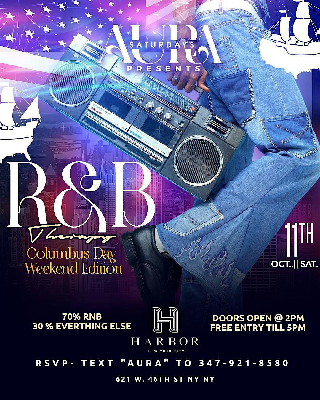 Aura Saturdays : R & B Brunch & Day Party @ Harbor NYC, 11 October | Event in New York | AllEvents