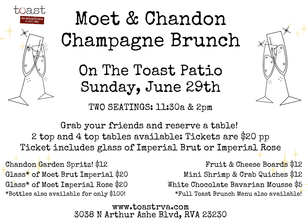 Moët & Chandon Champagne Brunch on the Patio @ Toast Scott’s Walk, 29 June | Event in Richmond | AllEvents