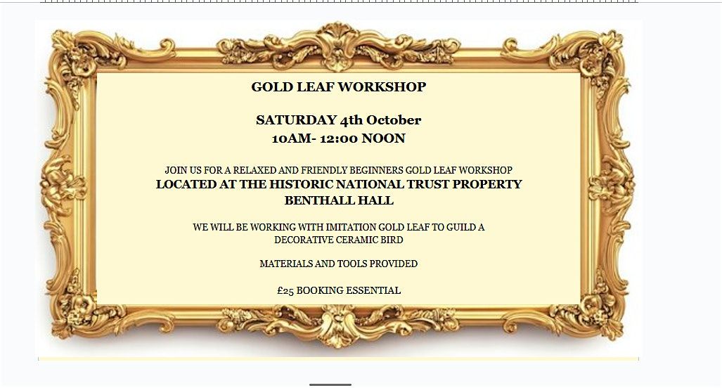 GOLD LEAF WORKSHOP AT NATIONAL TRUSTS BENTHALL HALL IN OCTOBER, 4 October | Event in Broseley | AllEvents