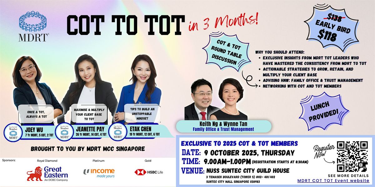 COT to  TOT In 3 Months, 9 October | Event in Singapore | AllEvents
