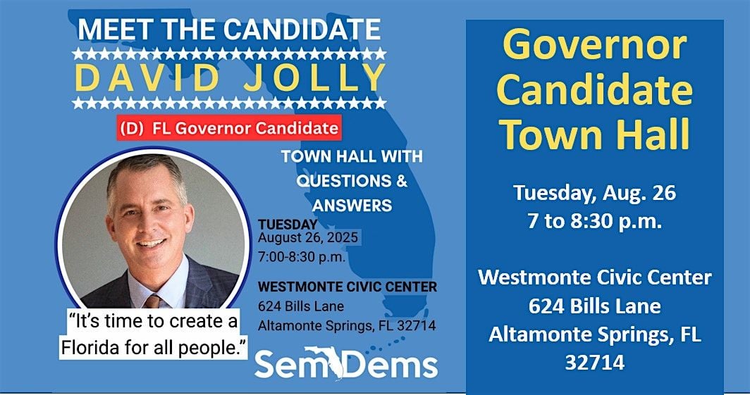 Governor Candidate Town Hall with David Jolly, 26 August | Event in Altamonte Springs | AllEvents
