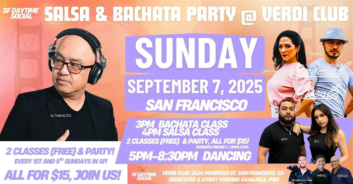 Salsa & Bachata SUNDAY (SF) , Party w/2 FREE Dance Classes 3pm- 8:30pm, $15, 7 September | Event in San Francisco