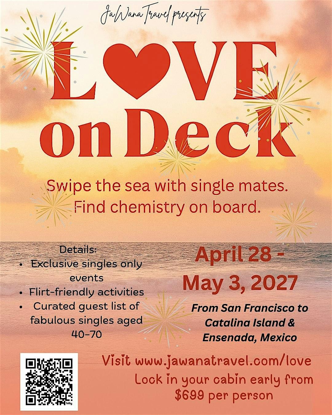 Love on Deck -A Singles Cruise for Connection, Chemistry & Coastal Magic, 28 April | Event in San Francisco
