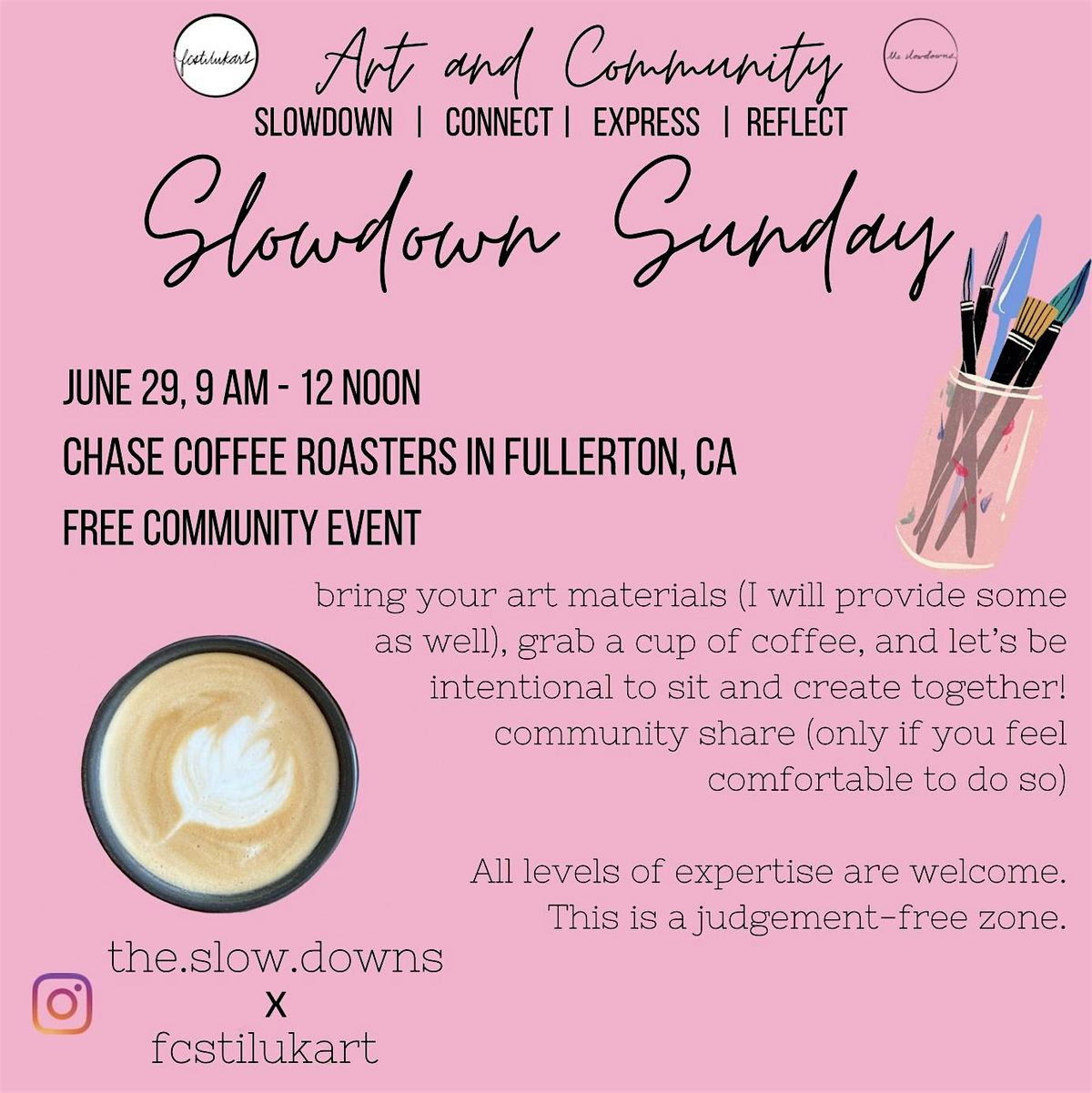 Slowdown Sunday - Coffee and Art at Chase Coffee in Fullerton, 29 June | Event in Fullerton | AllEvents