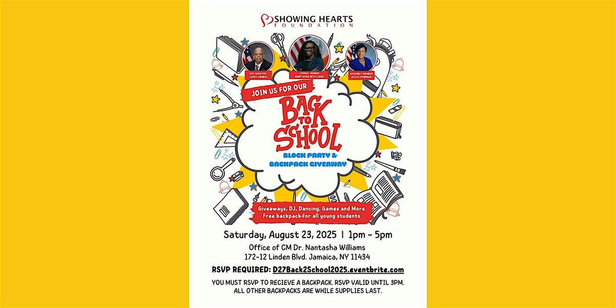 4th Annual Back to School Block Party & Backpack Giveaway, 23 August | Event in Queens | AllEvents