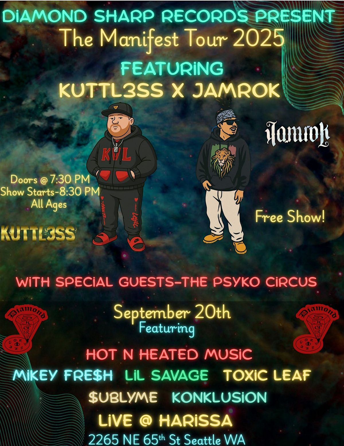 Diamond Sharp Records present- The Manifest Tour Feat. Kuttl3ss & Jamrok, 20 September | Event in Seattle