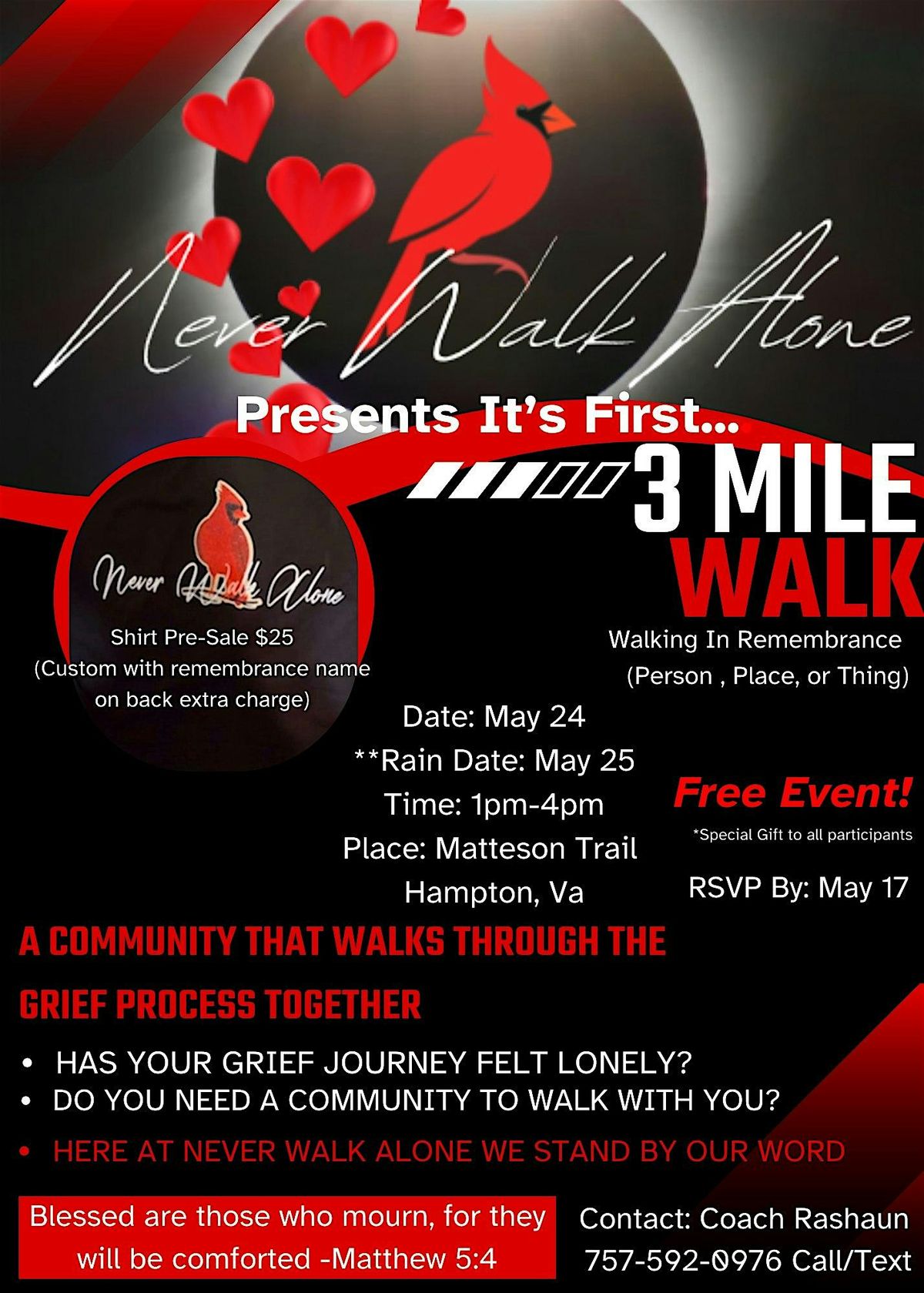 Never Walk Alone Inc. 3 Mile Walk, 24 May | Event in Hampton | AllEvents