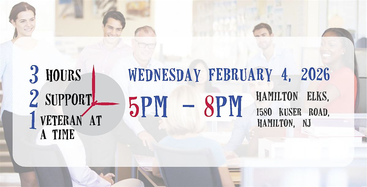 3 Hours 2 Support 1 Veteran at a Time (2026), 4 February | Event in Hamilton Township | AllEvents