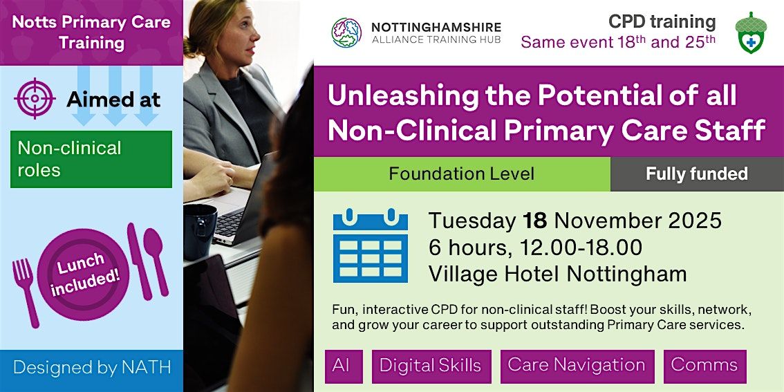 Unleashing the Potential of all Non-Clinical Primary Care Staff, 18 November | Event in Beeston | AllEvents