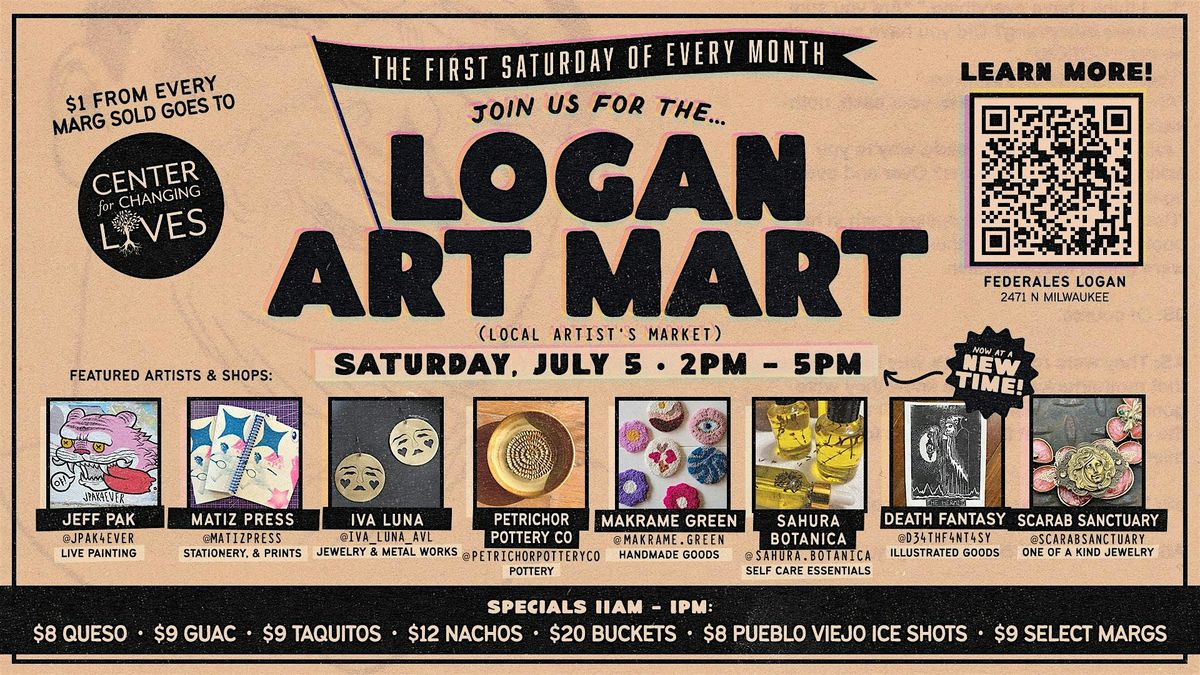 Logan Art Mart at Federales in Logan Square, 5 July | Event in Chicago | AllEvents